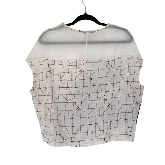 Griffin Paris Abstract Graphic Print Top Semi Sheer Size S White Relaxed Fit - Picture 2 of 5